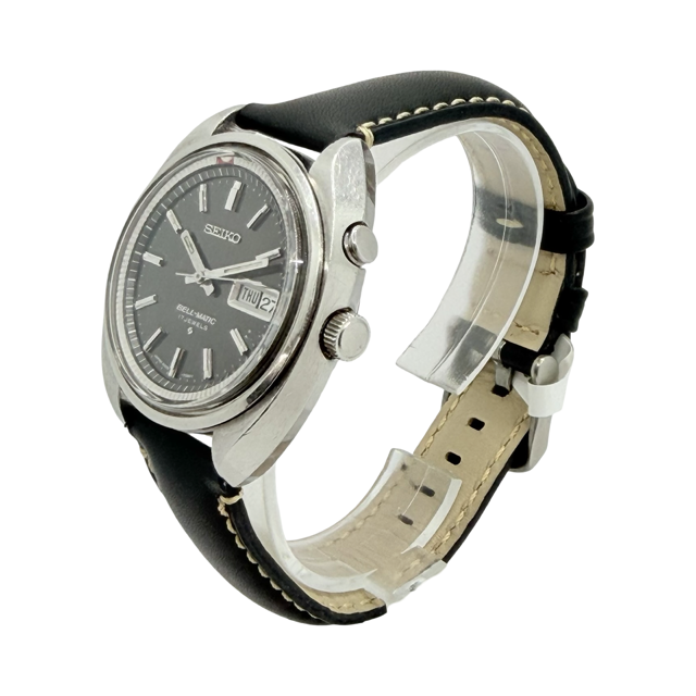 Seiko Bell-Matic Alarm Day Date Steel Case Black Leather 4006-7000 C.1969