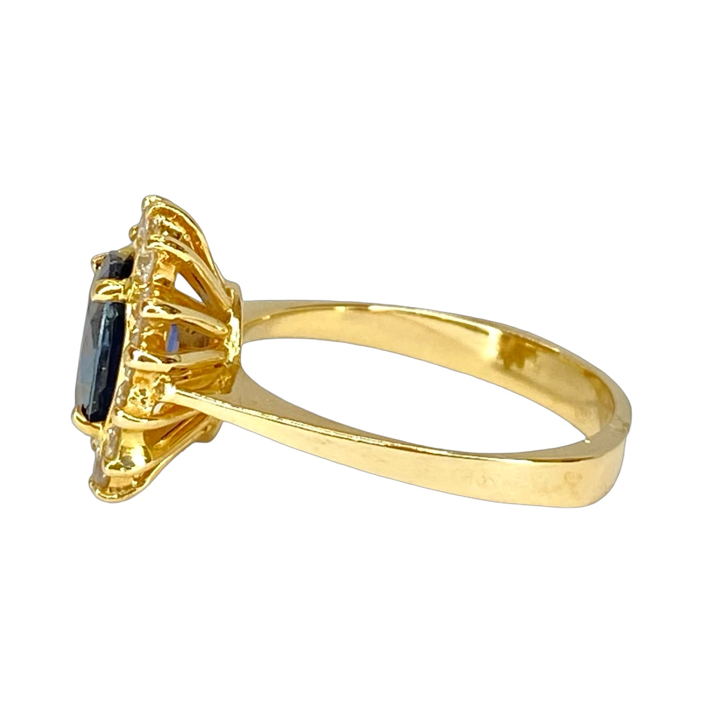 14K Yellow Gold Oval 1.20 Carats Blue Sapphire and 0.70 Carat Diamond Halo Ring