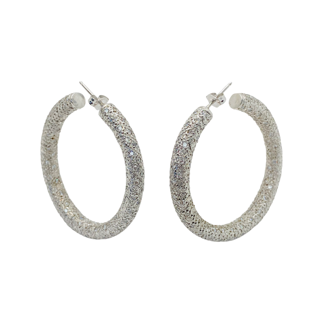 14K White Gold Diamond Pavè Hoop Earrings