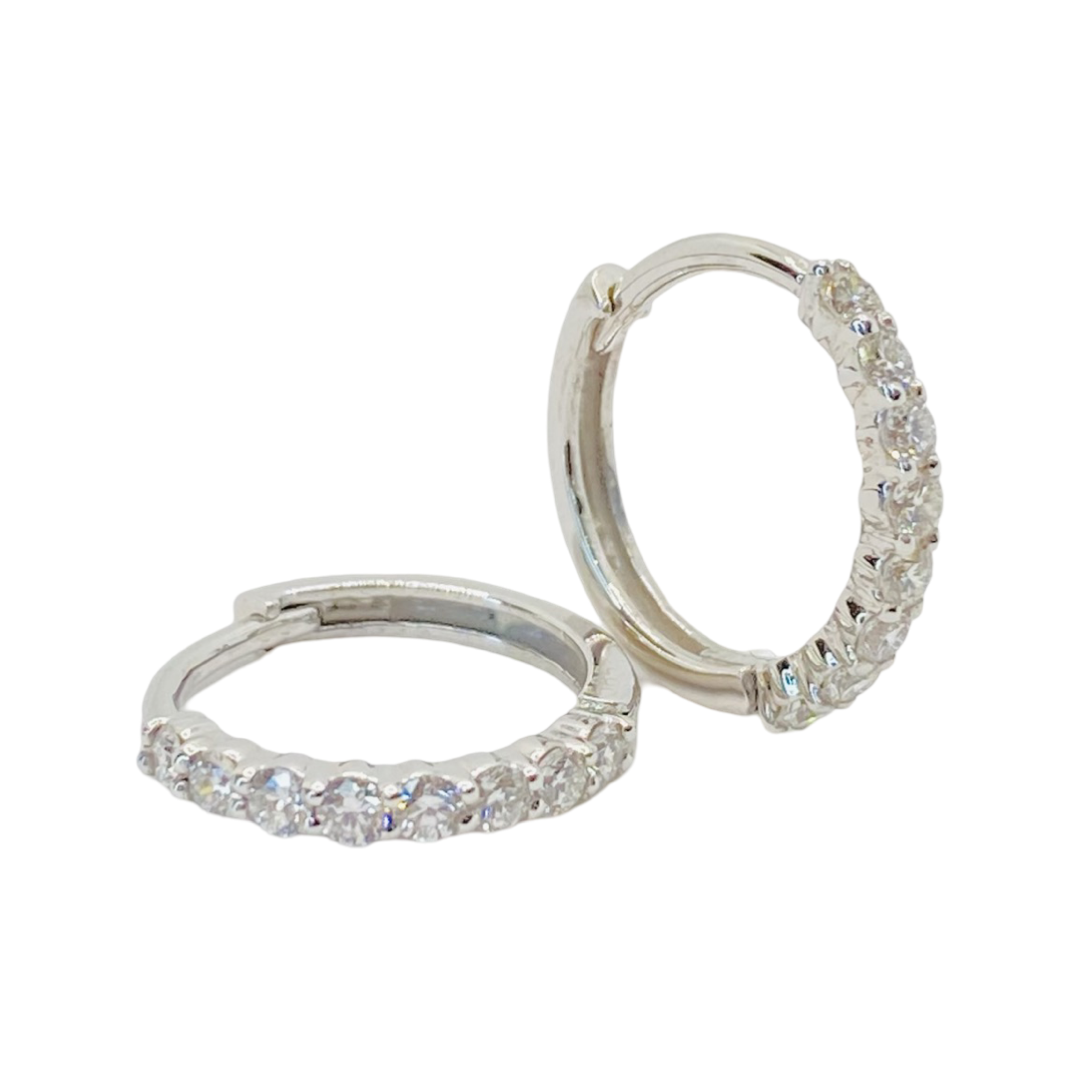 14K White Gold Diamond Huggie Hoop Earrings