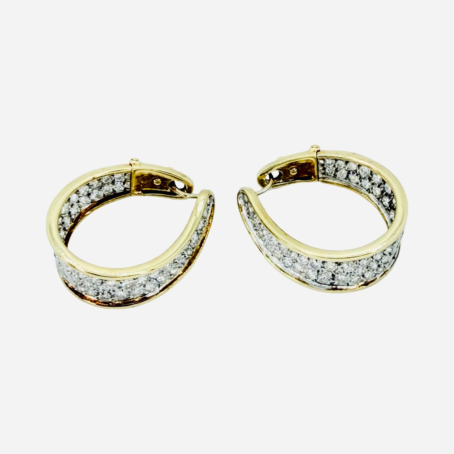 14K Yellow Gold Inside Out Oval Diamond Pavé Hoop Earrings 2.20 Carats