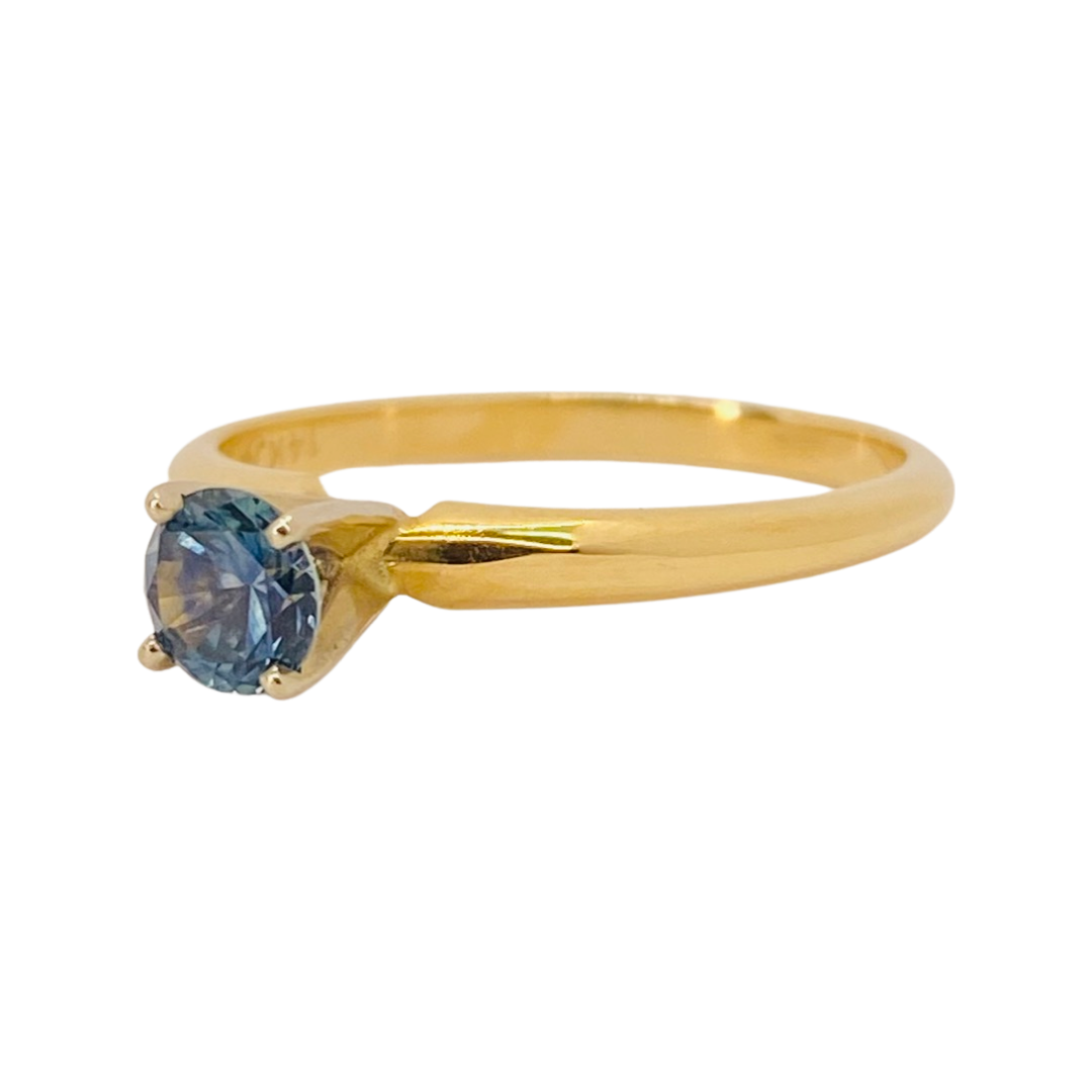 14K Yellow Gold Blue Diamond Solitaire Ring