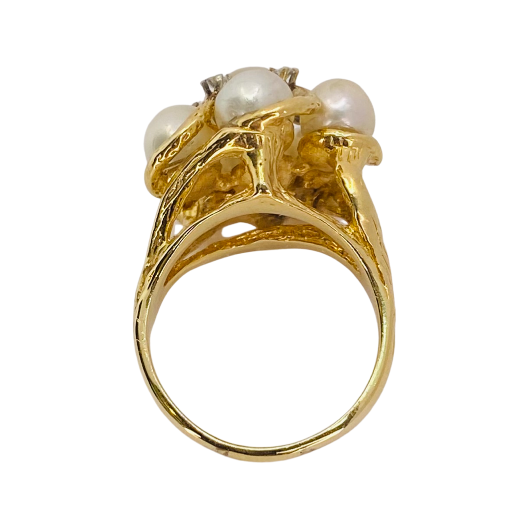 Estate Jewelry 14K Yellow Gold Pearl & Diamond Ring