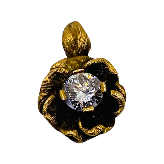 Estate Jewelry 14K Yellow Gold Flower Pendant with Diamond