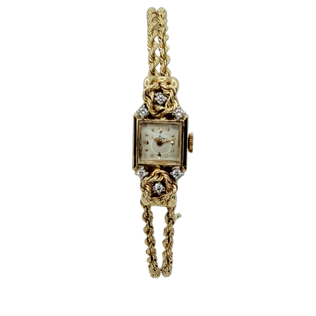 Rolex Ladies 14K Yellow Gold Silver Dial Double Rope Chain Bracelet