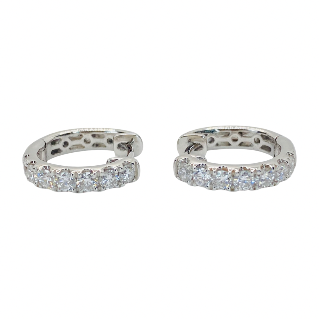 18K White Gold Huggie Diamond Earrings