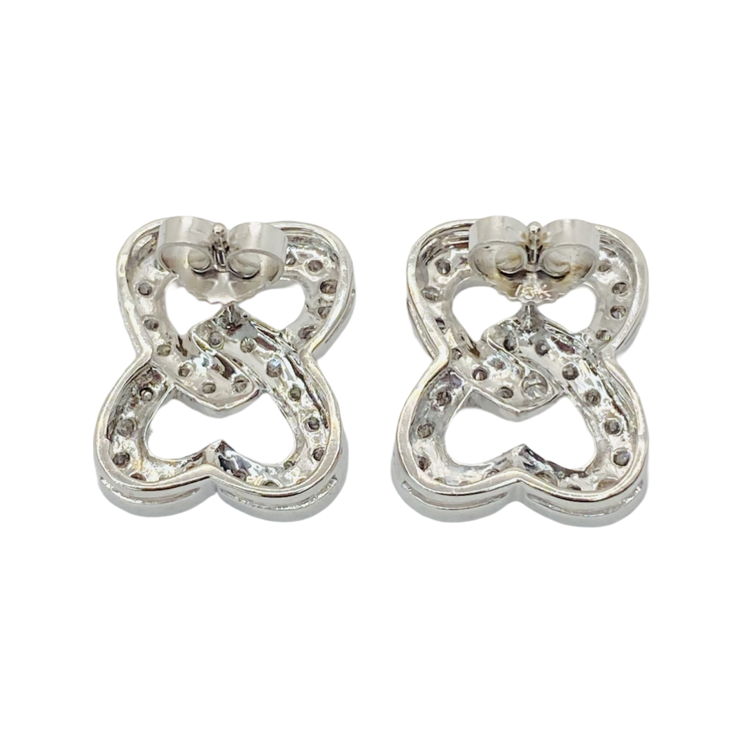 18K White Gold Diamond Double Heart Earrings