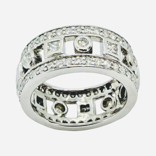 18K White Gold Wide Eternity Band with 1.30 Carats Diamonds