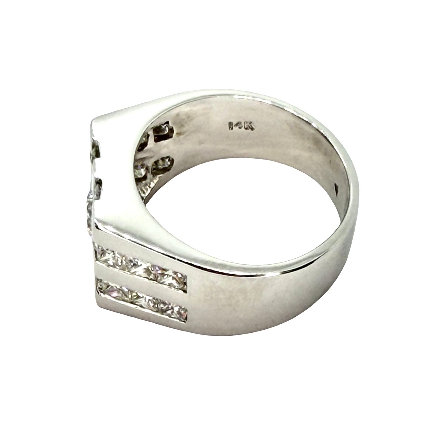 14K White Gold Mens Diamond Ring 3.20 Carats TW G, VS2-SI1