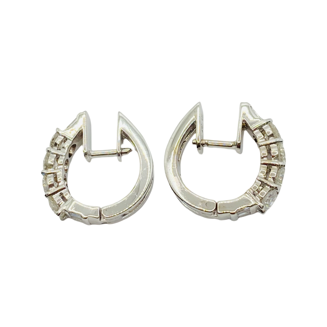 14K White Gold Diamond Hoop Earrings