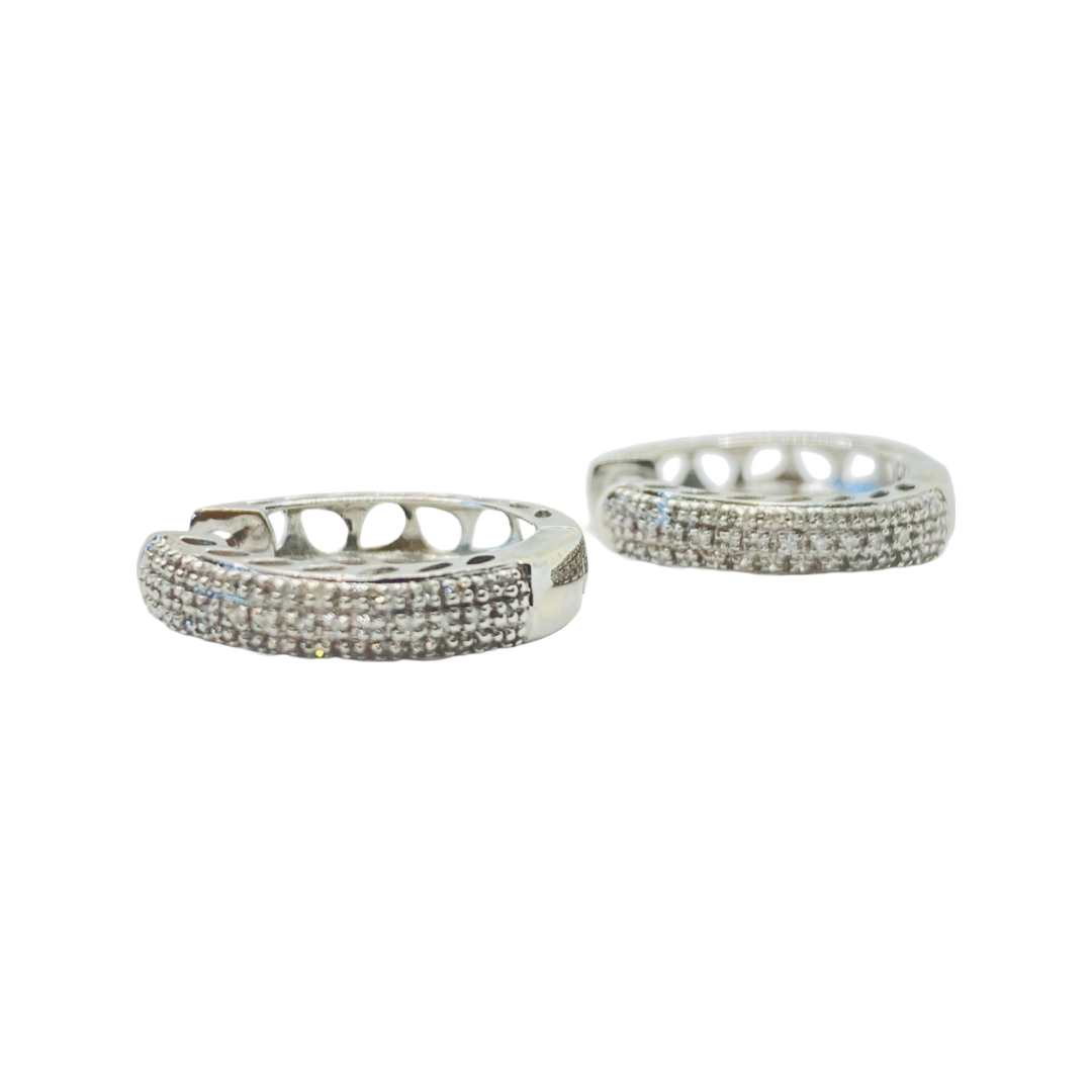 10K White Gold Diamond Hoop Earrings