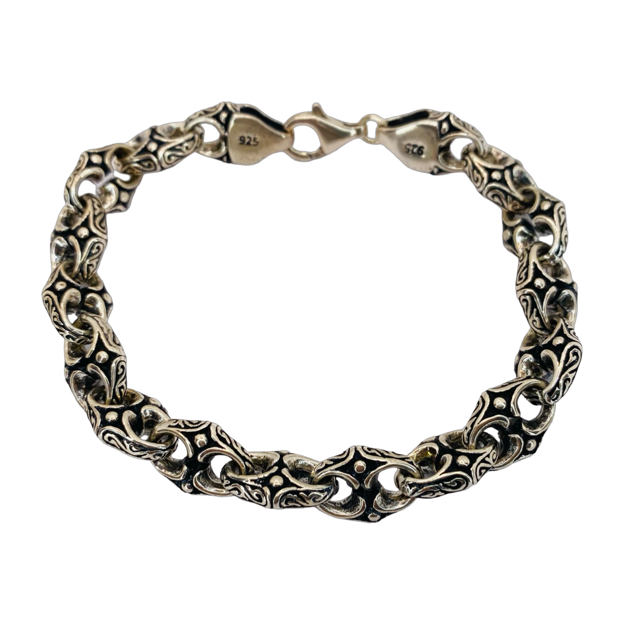 Silver Men's Oxidized Gothic Style Link Bracelet 7.5"