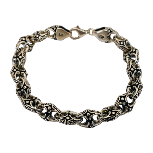 Silver Men's Oxidized Gothic Style Link Bracelet 7.5"