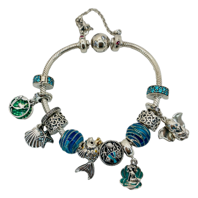 Estate Jewelry Pandora Silver Bracelet with Ocean Theme Charms