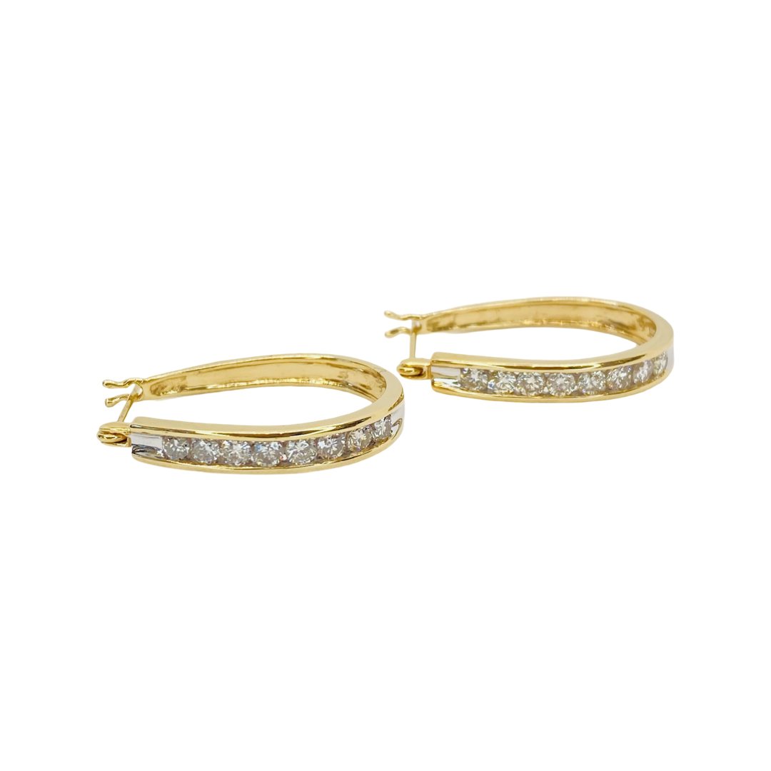 14K Yellow Gold Oval Hoop Earrings