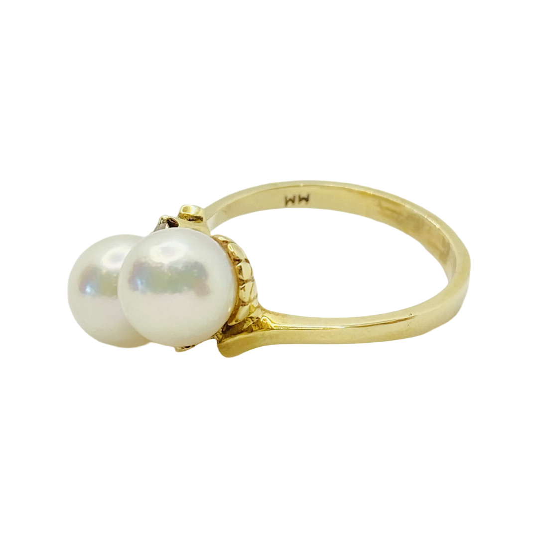 14K Yellow Gold Double Pearl Ring