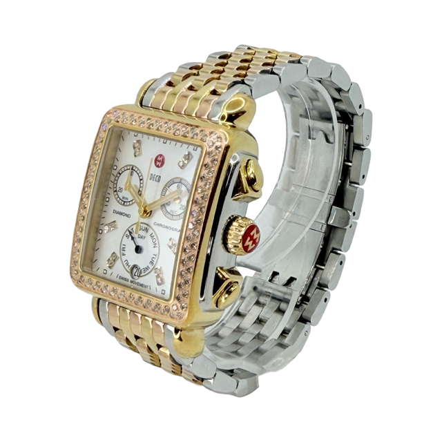 Michele Deco Tri-Tone Quartz Chronograph Mother-of-Pearl Dial with Diamonds MWW06P000077