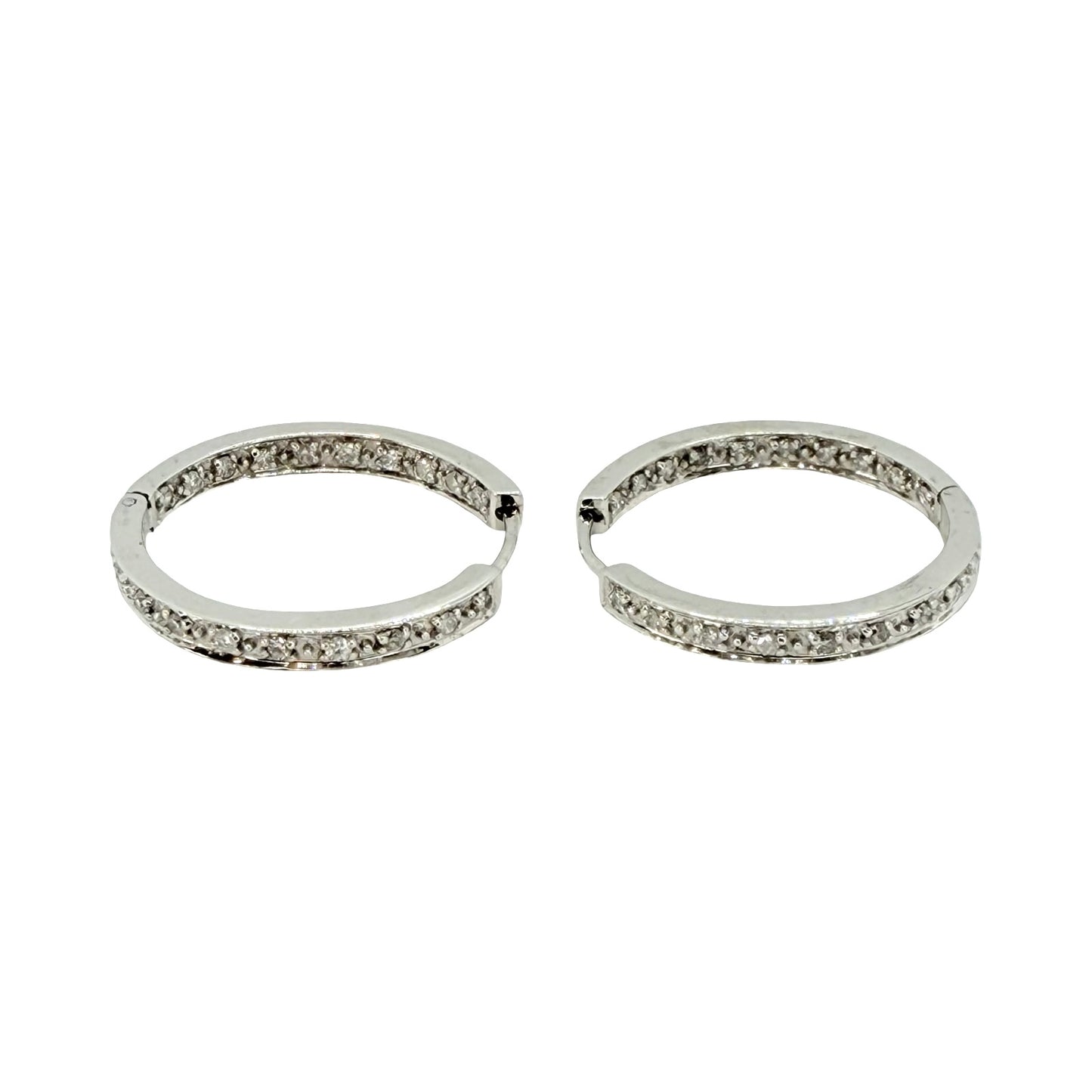 14K White Inside Out Diamond Hoop Earrings
