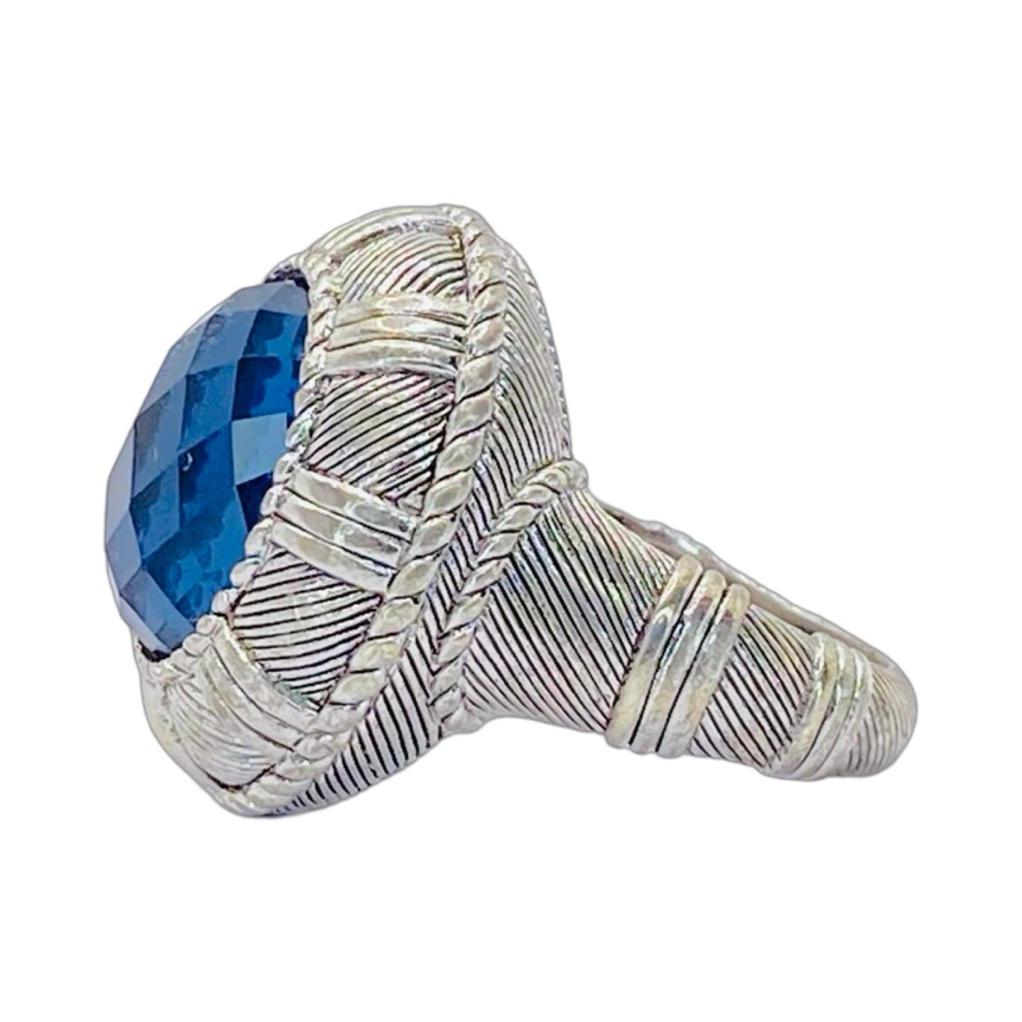 Estate Jewelry Judith Ripka Silver Faceted Oval Blue Topaz Ring