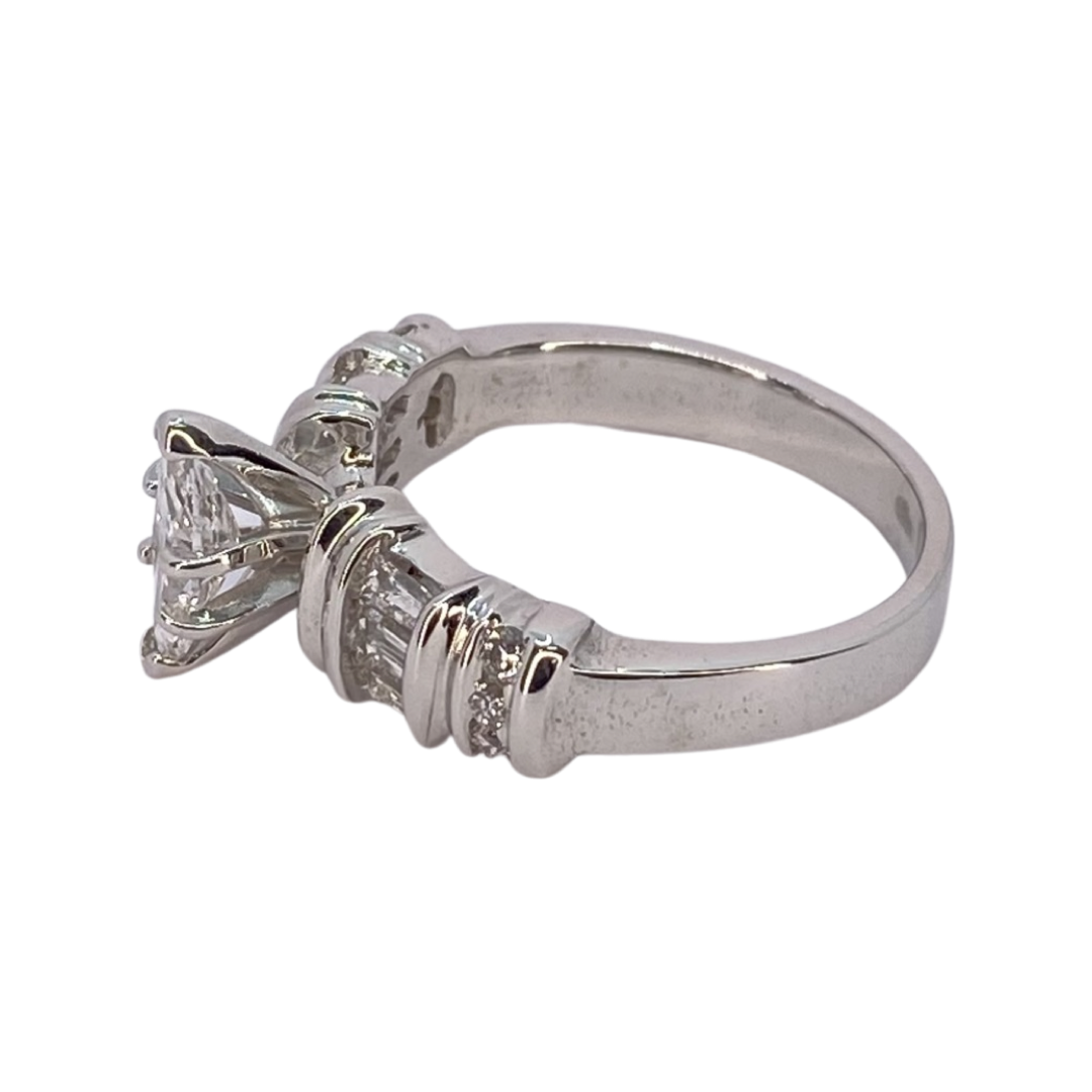 14K White Gold Marquise & Baguette Diamond Ring