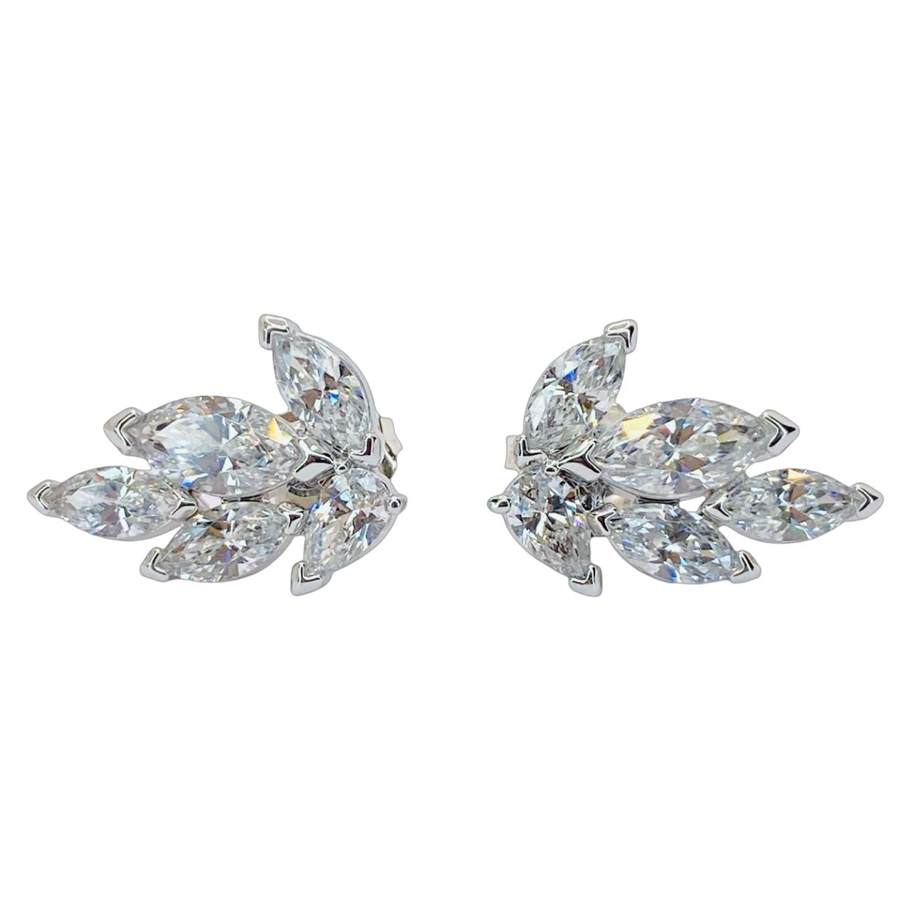 Estate Jewelry Silver Marquise Swarovski Stud Earring Clusters