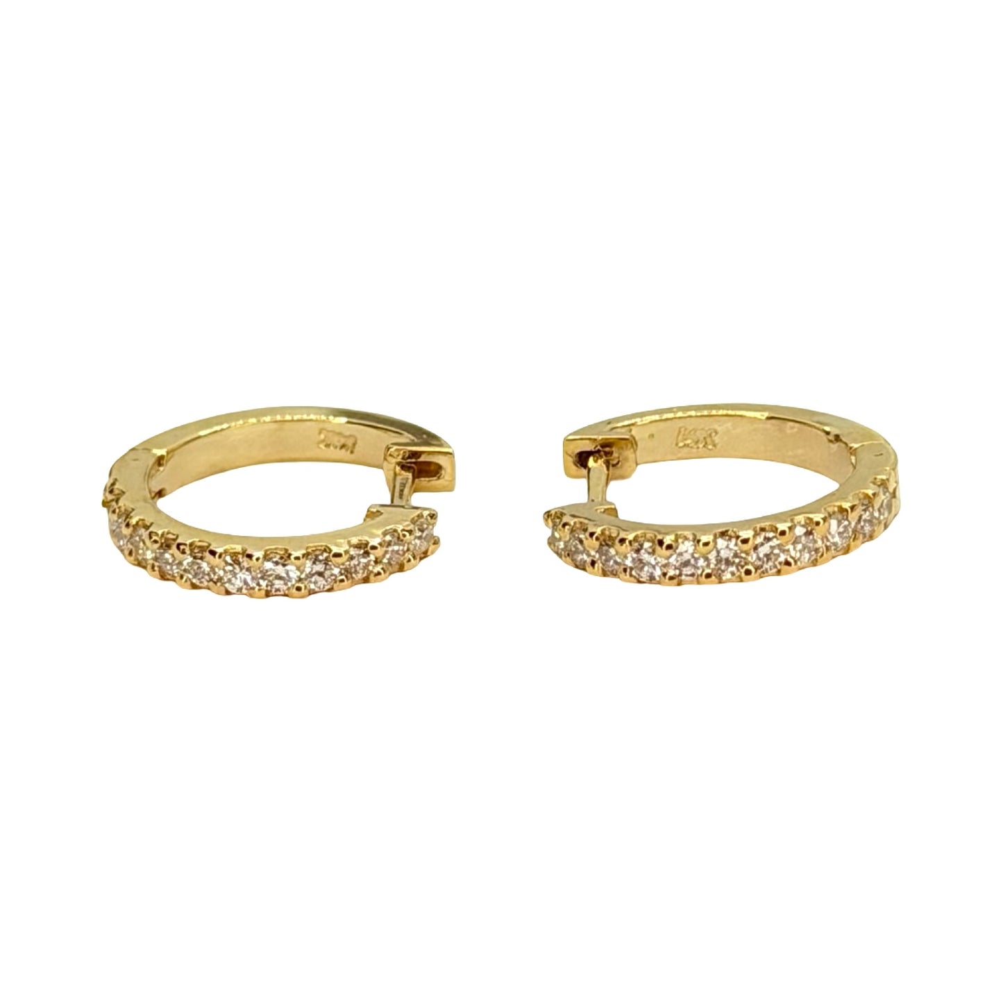 14K Yellow Gold Small Huggie Hoop Diamond Earrings 0.45 Carat