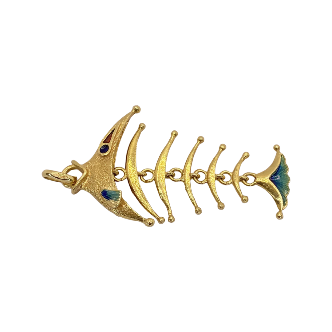 Estate Jewelry 18K Yellow Gold Fishbone Pendant