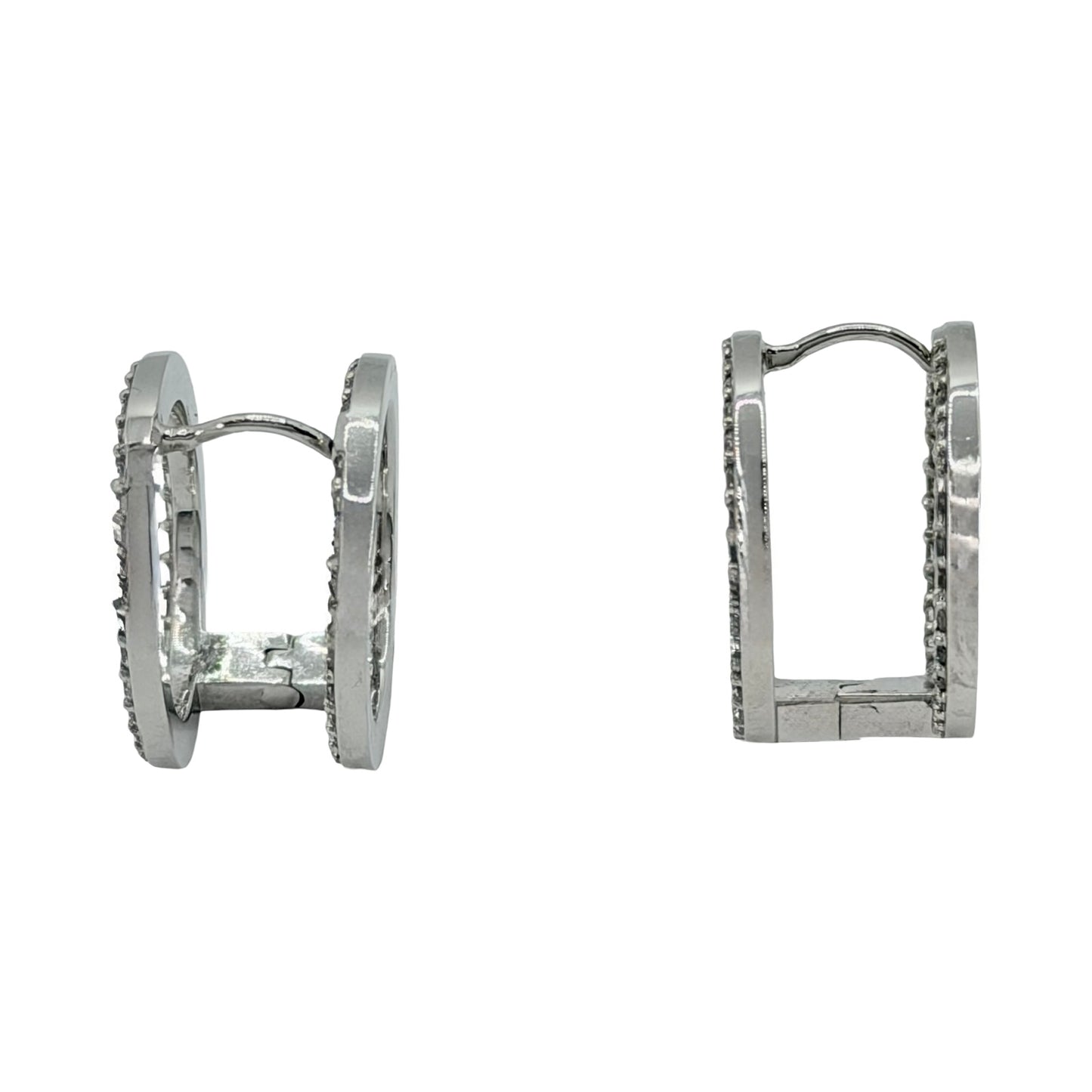 14K White Gold Double Hoop Earrings with CZ Stones