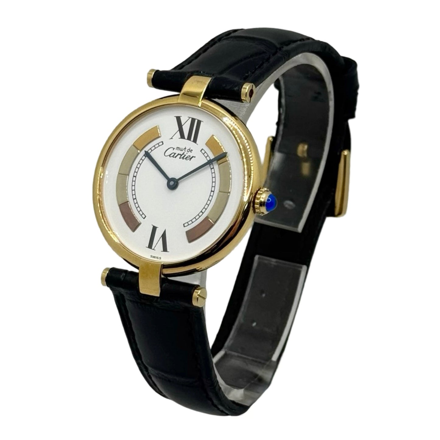 Cartier Must De Ronde Vendome Trinity 925 Silver Vermeil Quartz White Dial 590003