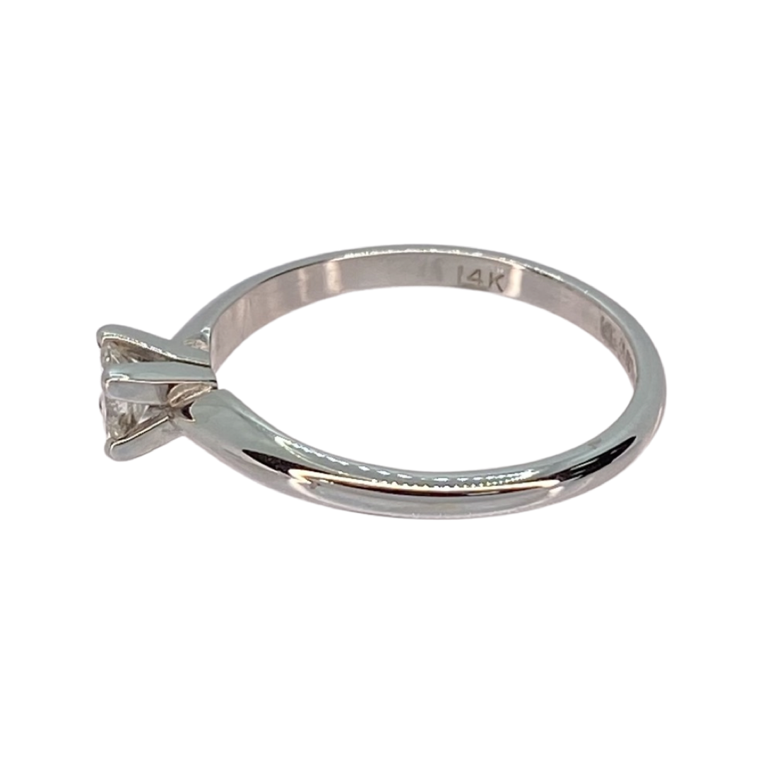 14K White Gold Solitaire Princess Cut Diamond Ring