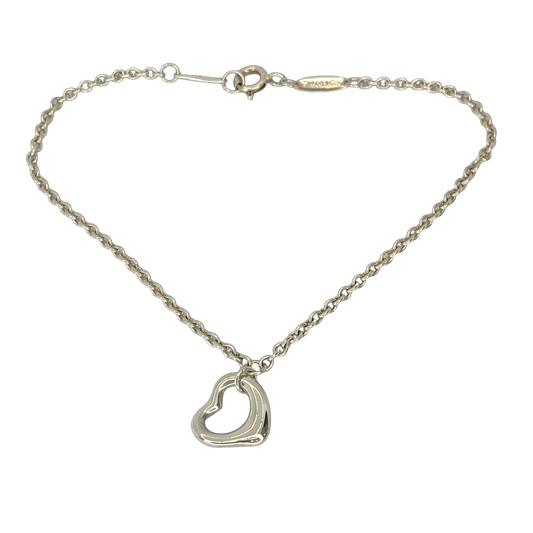 Estate Jewelry Tiffany & Co 925 Silver Elsa Peretti Open Heart Charm Bracelet