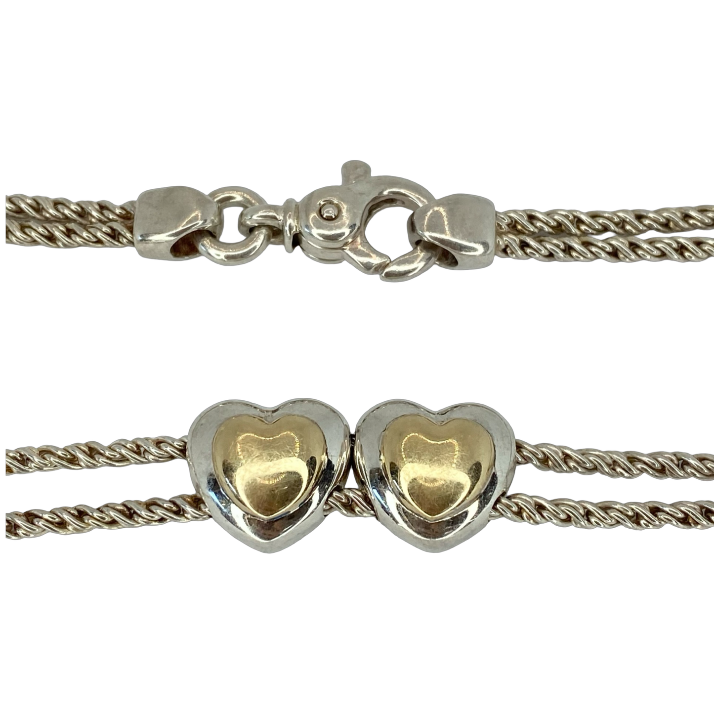 Estate Jewelry Tiffany & Co. Sterling Silver and 18K Yellow Gold Double Slide Hearts Necklace