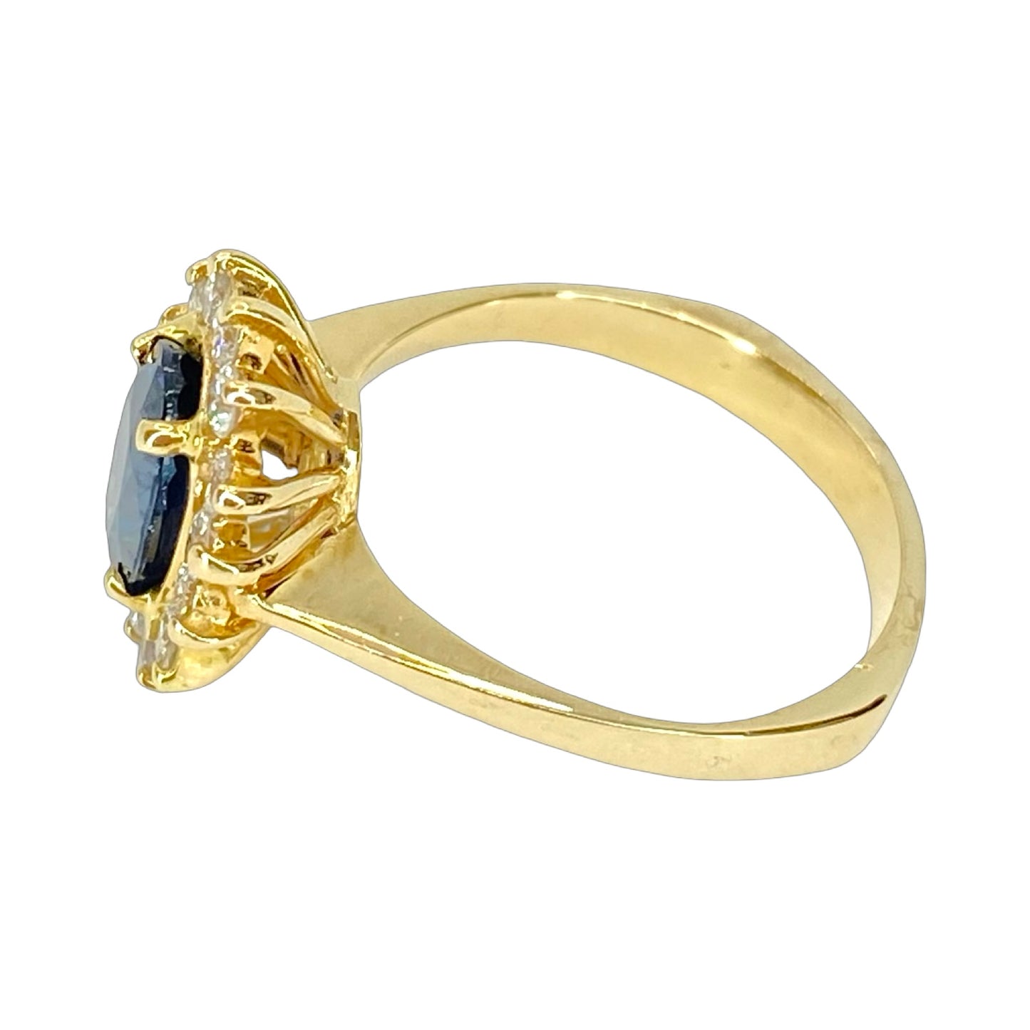 14K Yellow Gold Oval 1.20 Carats Blue Sapphire and 0.70 Carat Diamond Halo Ring