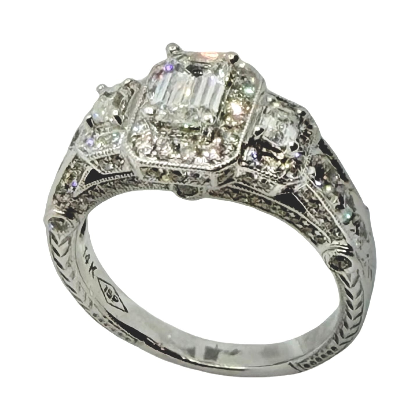 14K White Gold Emerald Cut Diamond Ring 2.00 Carats TW