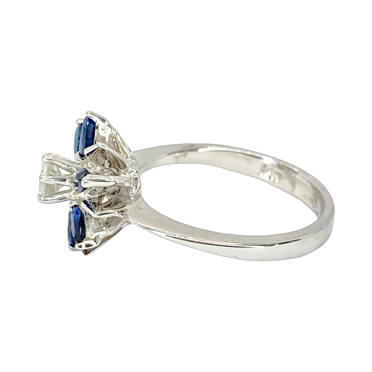 14K White Gold 0.25 Carat Diamond and 0.75 Carat Blue Marquise Sapphire Ring