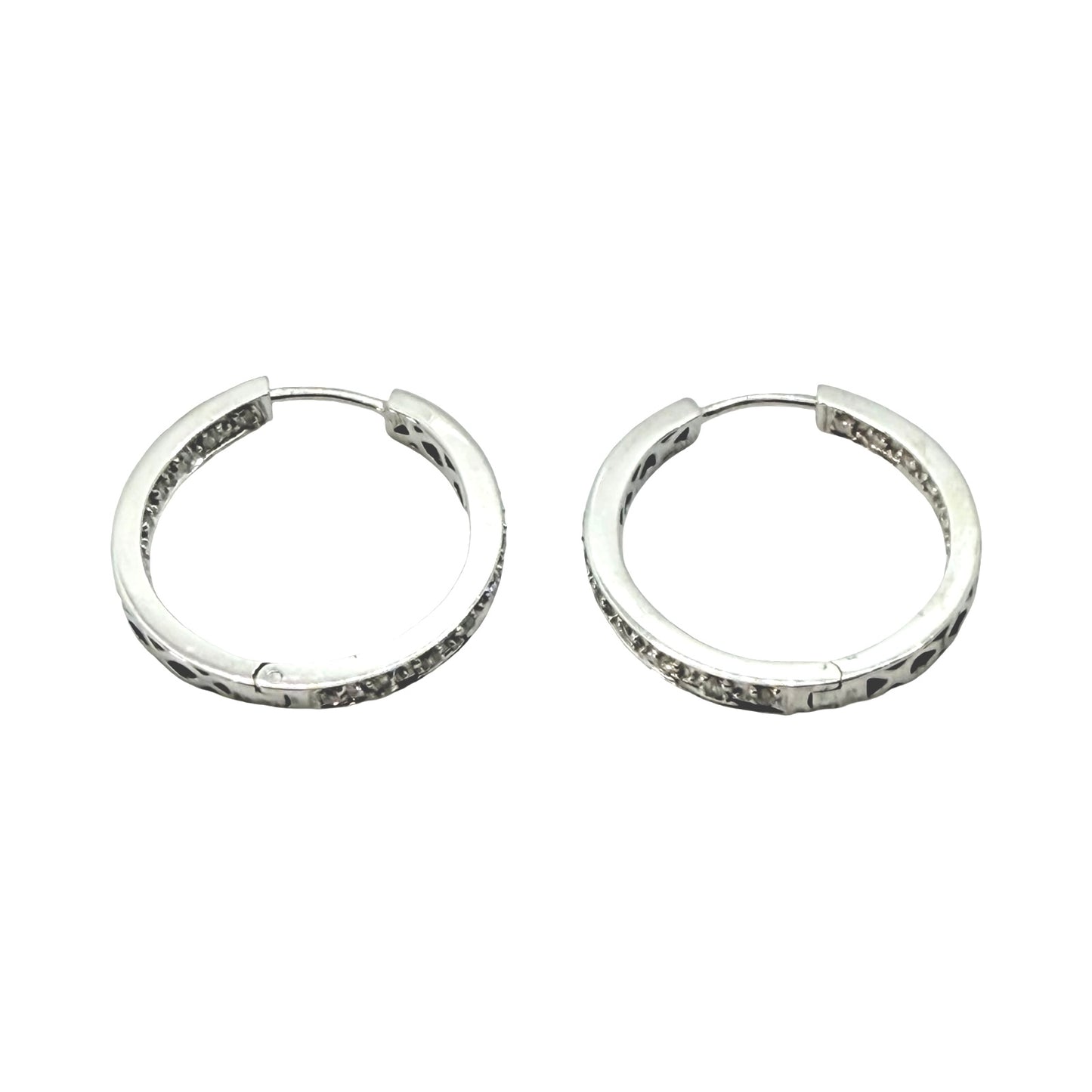 14K White Inside Out Diamond Hoop Earrings