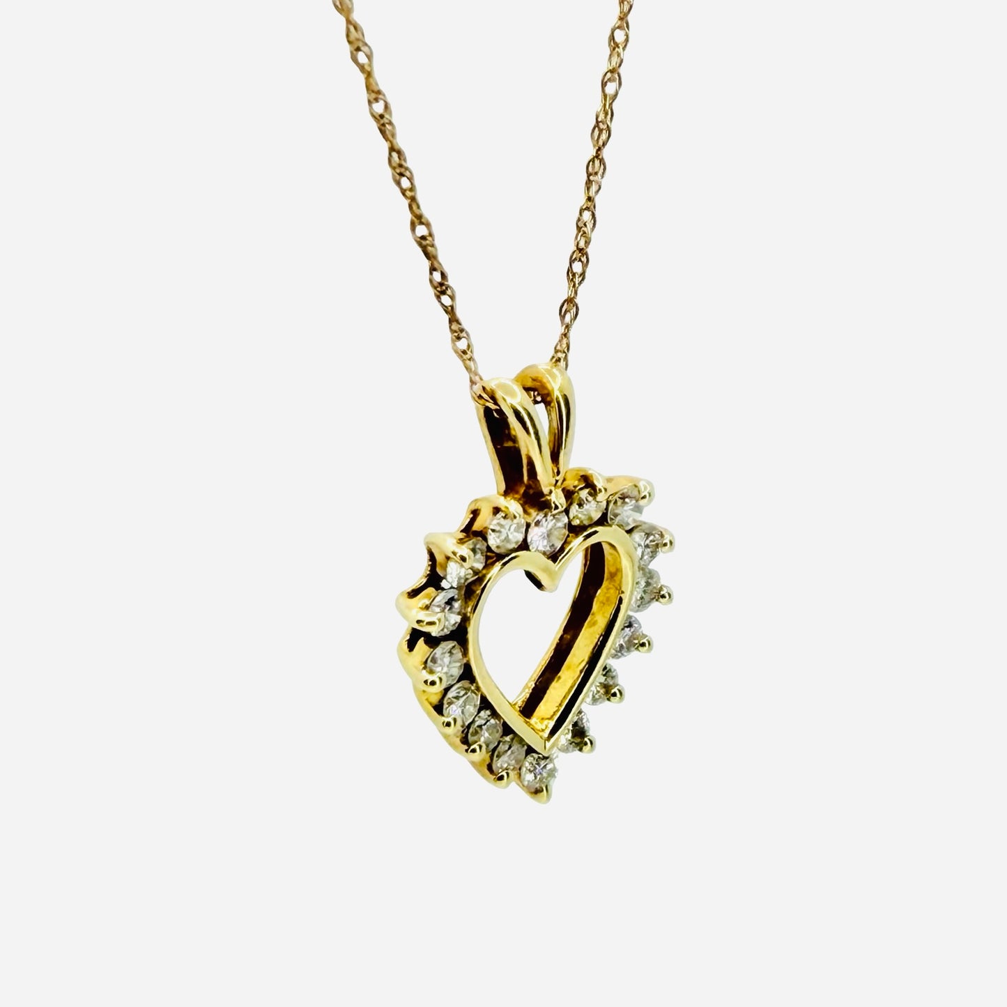 14K Yellow Gold Diamond Open Heart Pendant 0.80 Carat