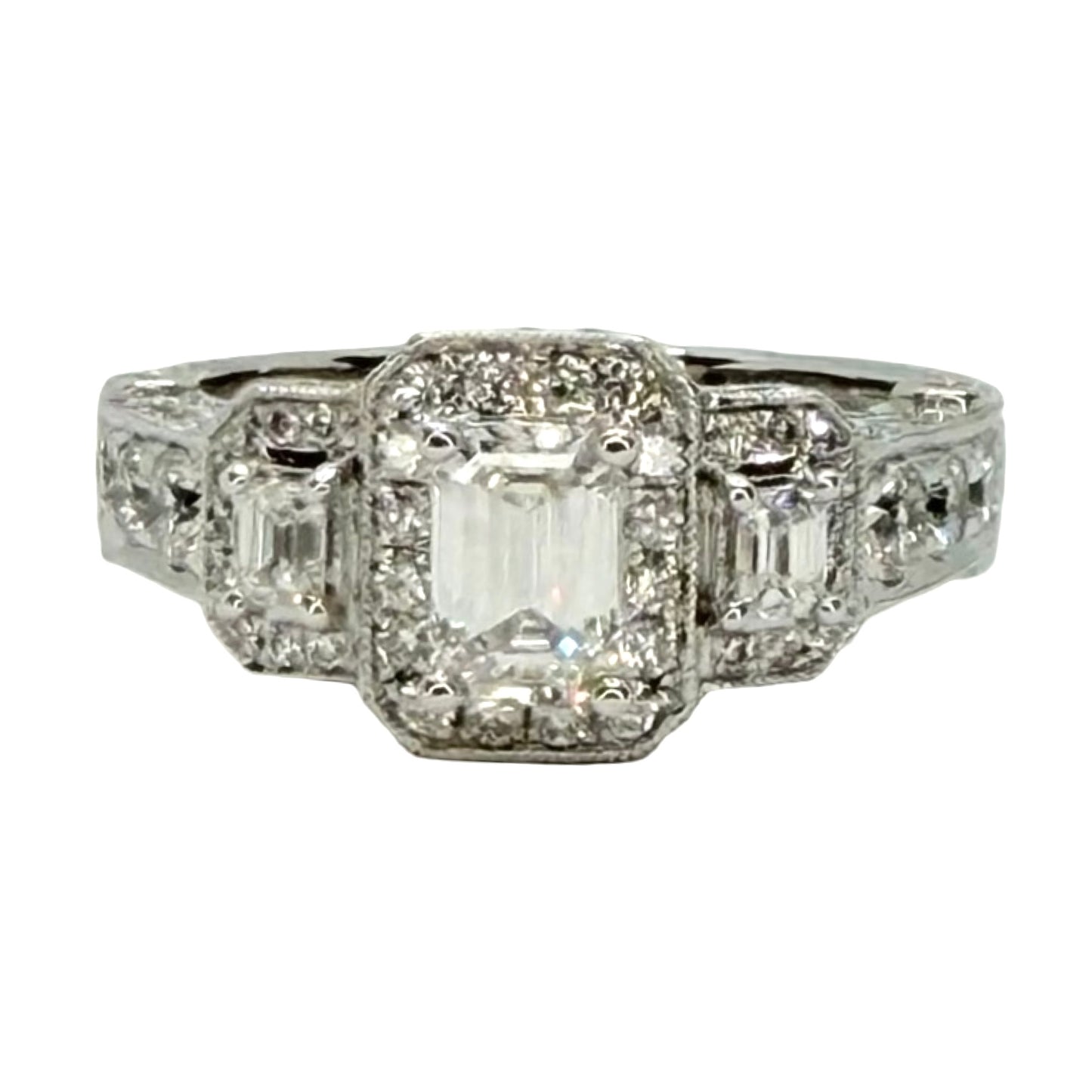 14K White Gold Emerald Cut Diamond Ring 2.00 Carats TW