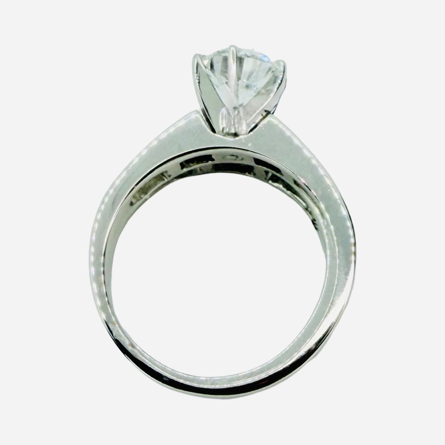 14K White Gold Lab Diamond Wedding Ring Set 1.27 Carats Lab Diamond Center Round and 1.20 Carats Natural Diamond Baguettes