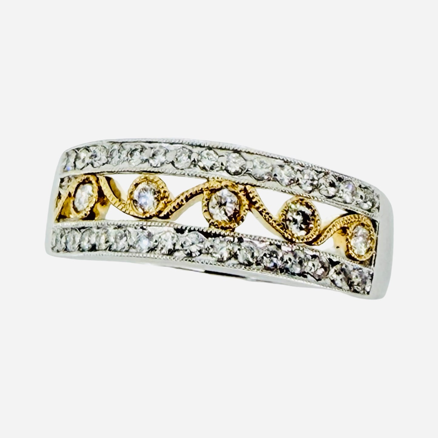 14K White Gold/ Yellow Gold Diamond Band Ring 0.75 Carat