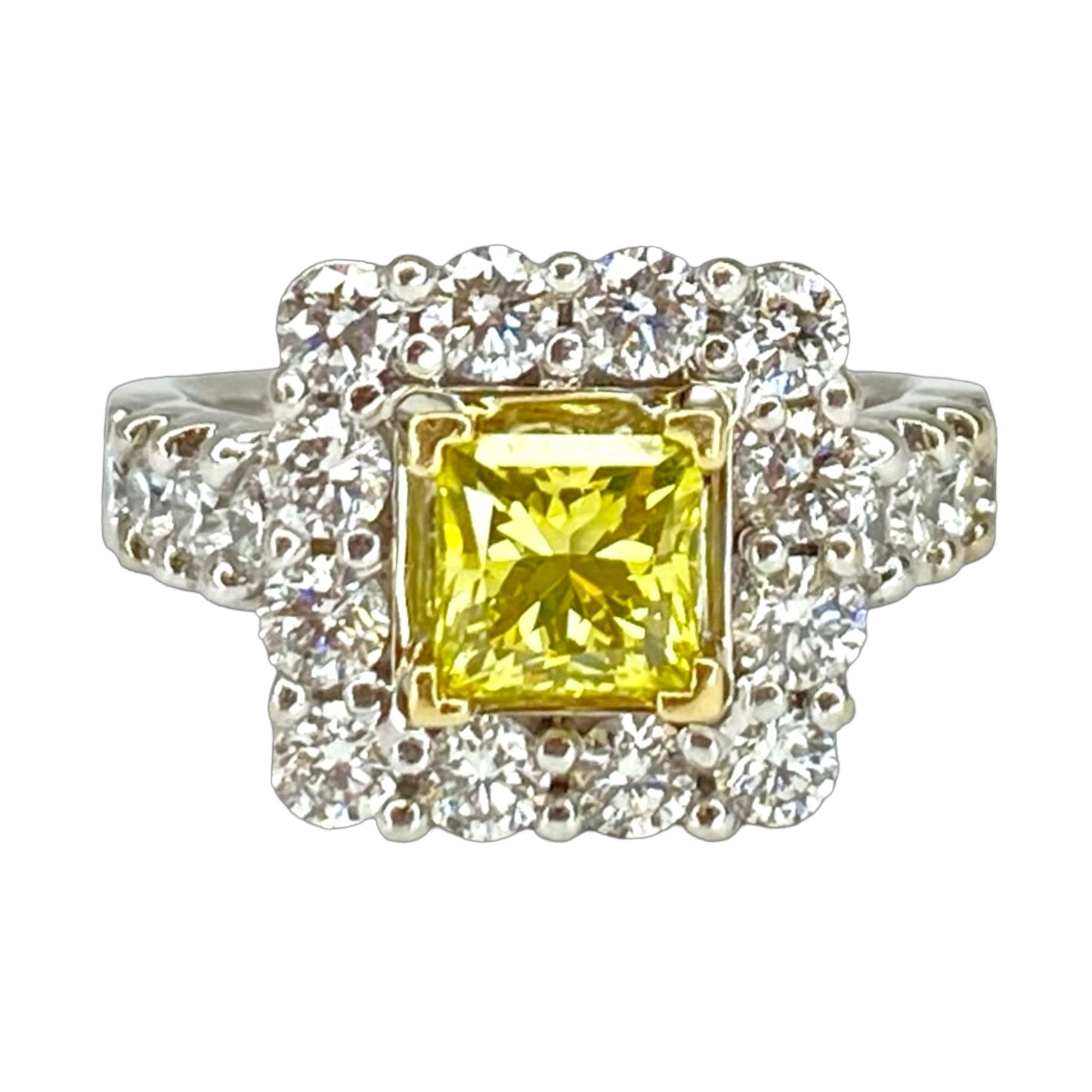 14K White Gold Fancy Yellow Princess Cut Diamond Ring