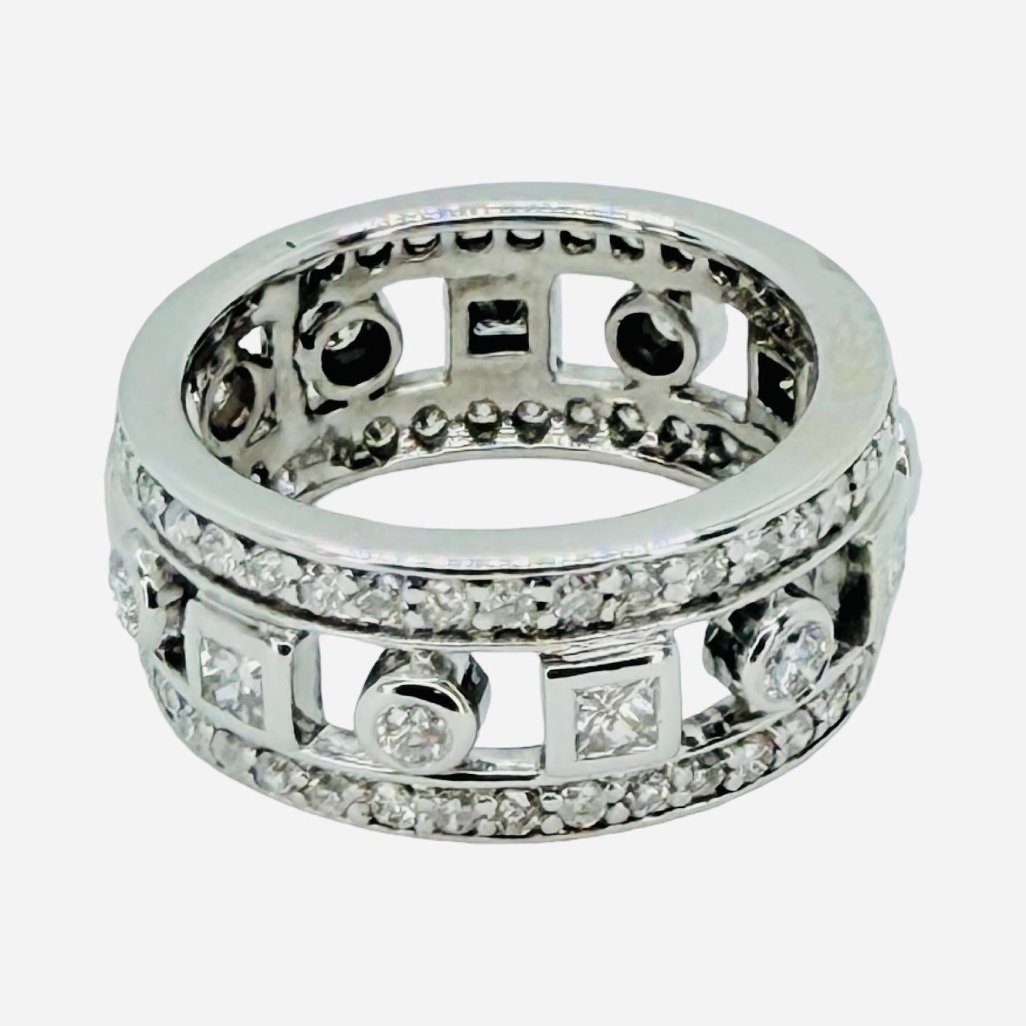 18K White Gold Wide Eternity Band with 1.30 Carats Diamonds