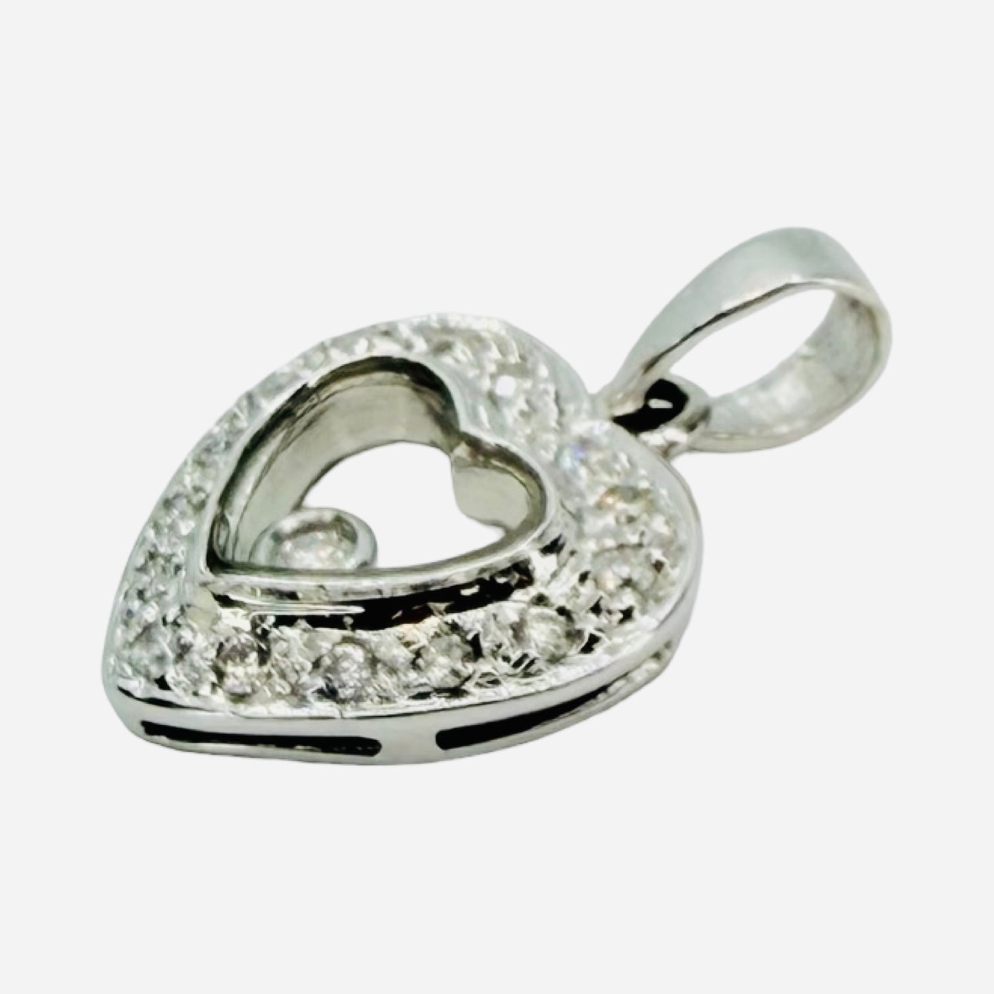 14K White Gold Floating Small Diamond Heart Pendant 0.40 Carat