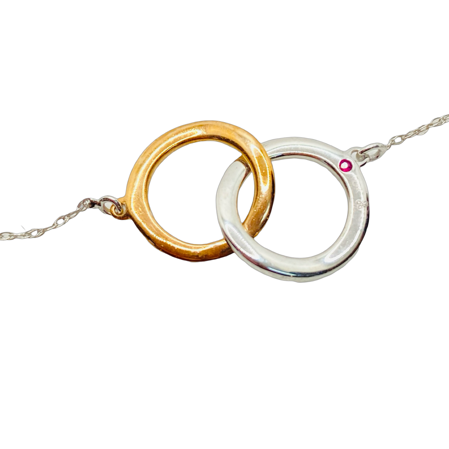 Estate Jewelry 10K White/Rose Gold Double Circle Necklace with Diamonds