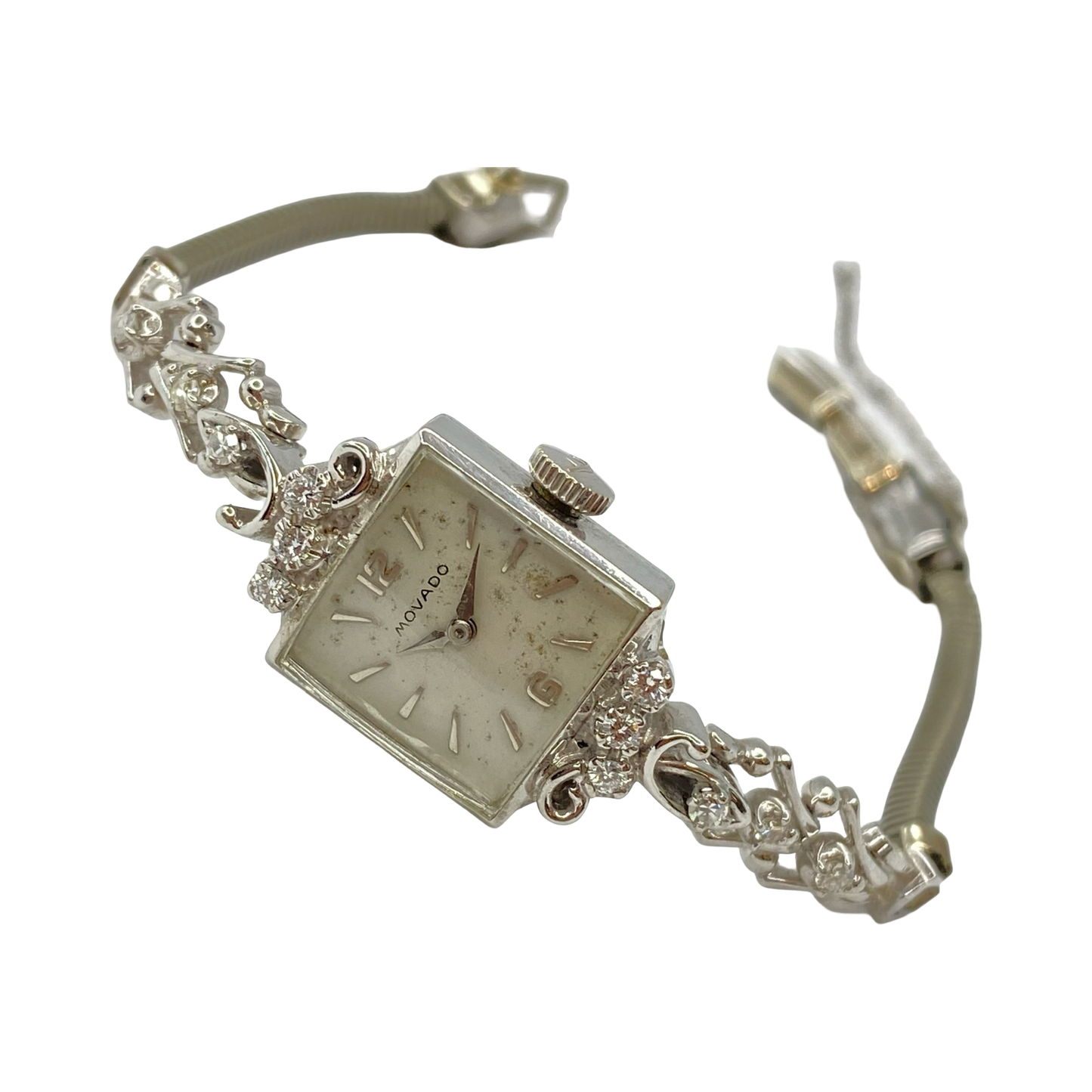 Vintage Movado 14K White Gold Cocktail Watch with Diamonds Manual Wind