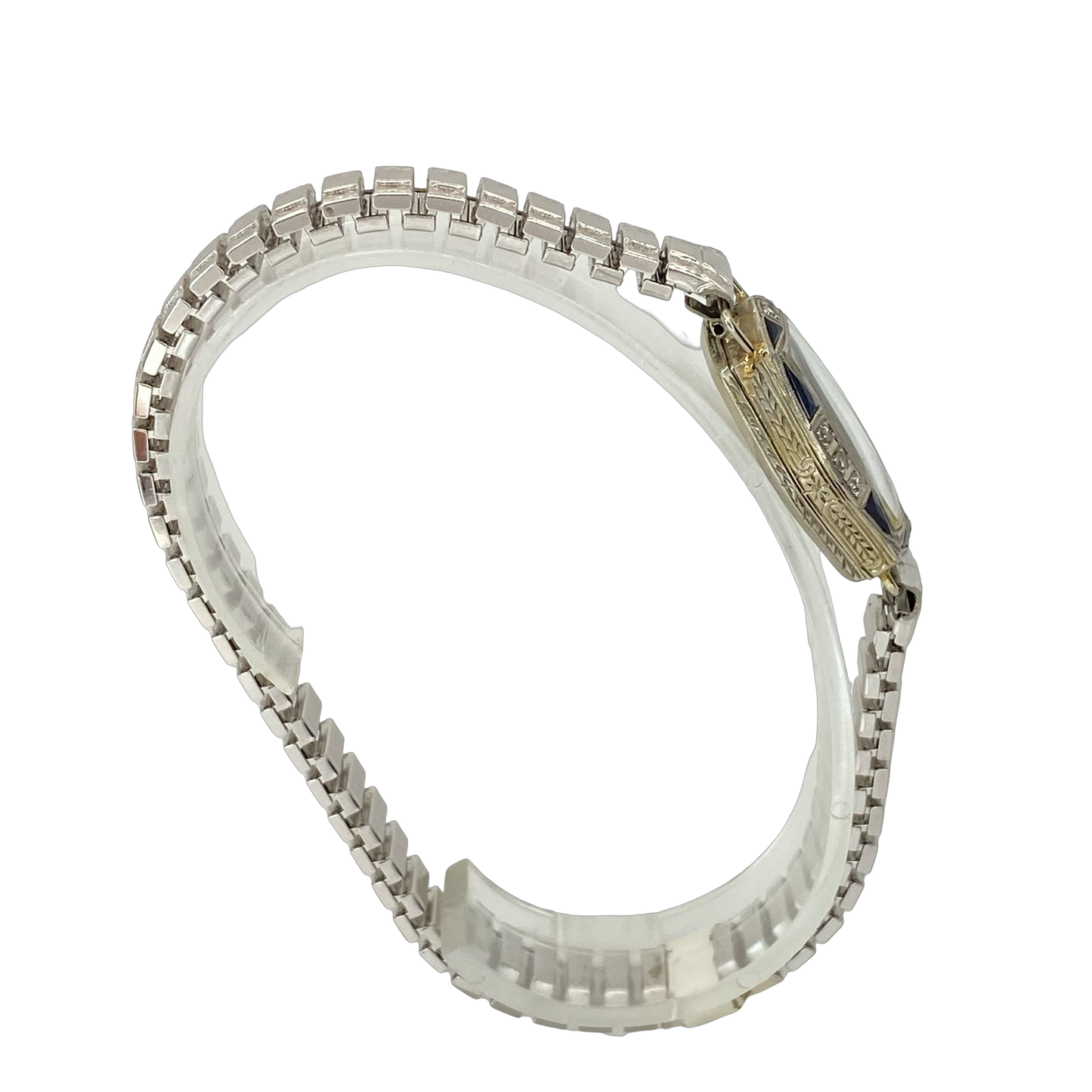 Vintage Ladies 18K/Platinum Art Deco Diamonds and Sapphire Manual Wind Watch