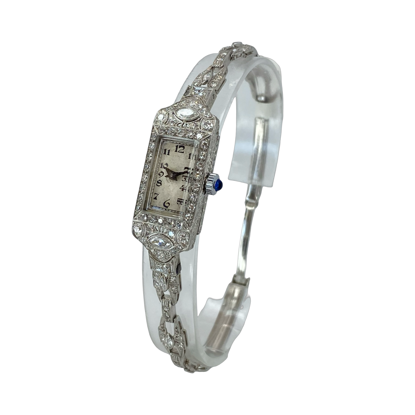 Vintage Ladies Platinum and 3.00 Carats Diamond Art Deco Manual Wind Watch