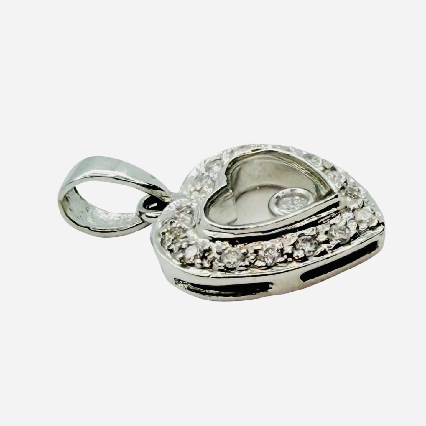 14K White Gold Floating Small Diamond Heart Pendant 0.40 Carat