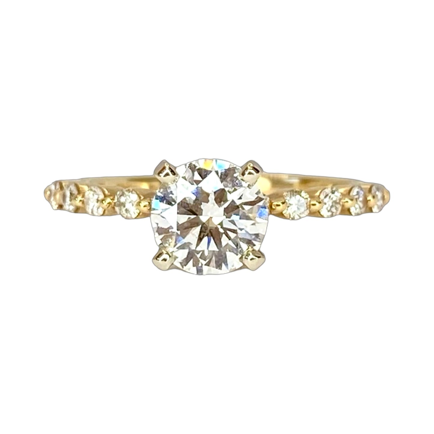 14K yellow Gold Round Diamond Engagement Ring 0.86 Carat, 1.06 Carats TW