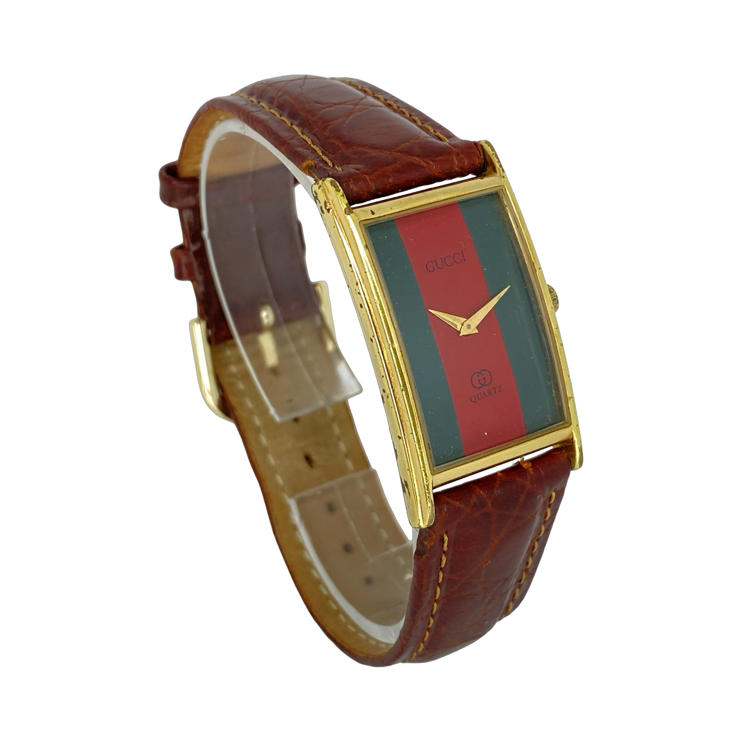 Gucci Sherry Line Quartz  Red/Geen Dial Goldplated Tank Watch 1026M